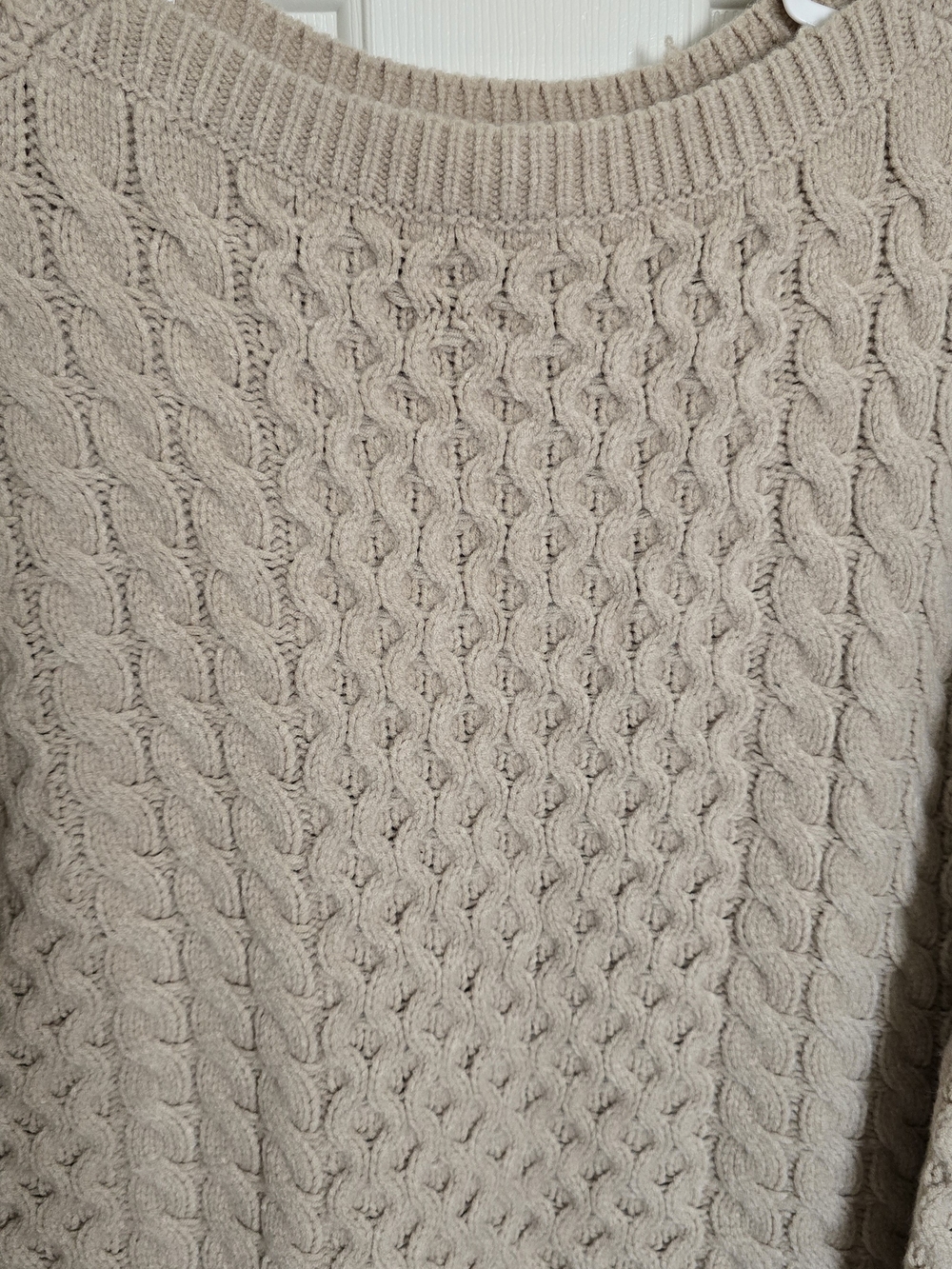 Ann Taylor Cable Knit Crew Neck Sweater in Taupe - Picture 5 of 8